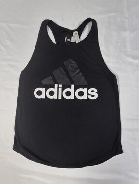 Adidas Tank Top Shirt Small Adult Black Athletic Running Spell Out Logo Womens S